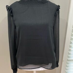 Vigoss Black Blouse with Ruffled Smocked Neckline